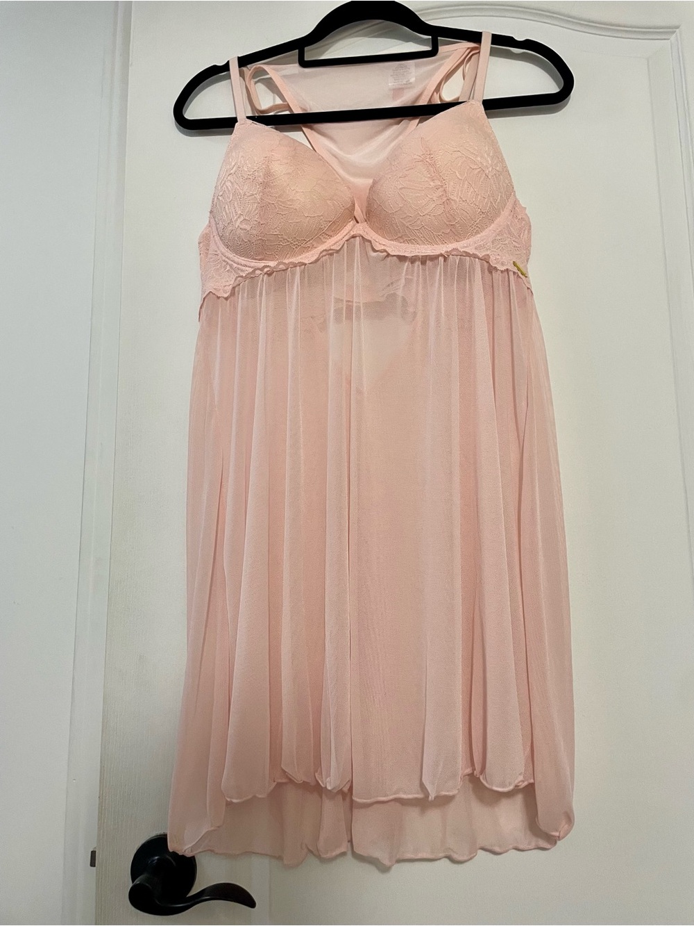 NWT Sheer Lace-Trim Babydoll Chemise in Light Pink Size XL